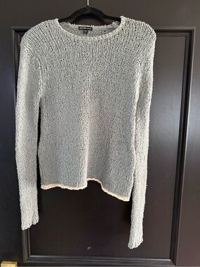 James Perse Light Gray Crewneck Open-Knit Sweater